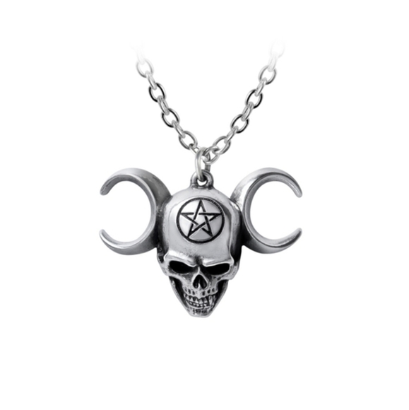 Alchemy Gothic Triunity Skull Pendant – Triple Moon Goddess Pewter Necklace - Picture 1 of 5